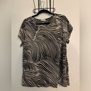 Dressbarn Women Womens‎ Abstract Pleated Short Sleeve XL Top Office Black Tan